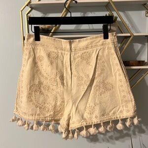 Zara Embroidered Shorts with Tassels